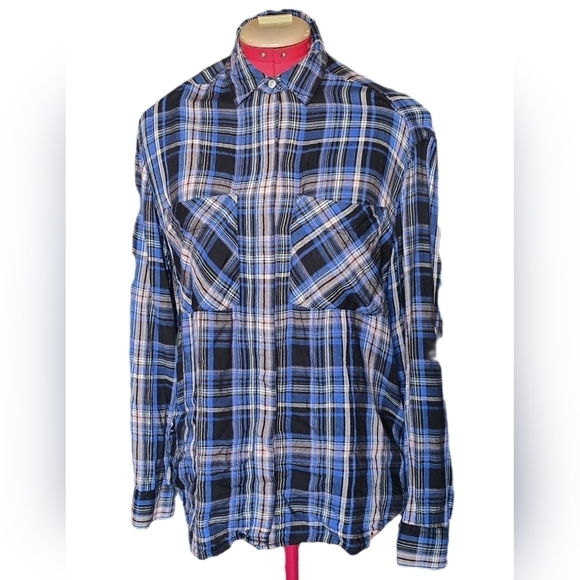 Express, Size S, Purplish Plaid Longsleeve Button-up (USE FOR FABRIC) - Picture 1 of 11